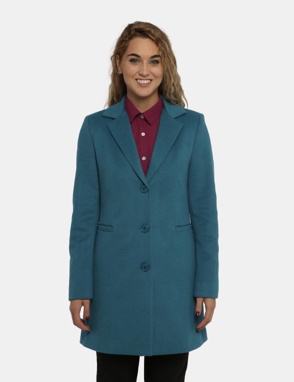 Cappotto Vougue azzurro ottanio - COMPOSIZIONE E VESTIBILITÀ:92% poliestere 8% viscosaLa modella è alta 170 cm e indossa la