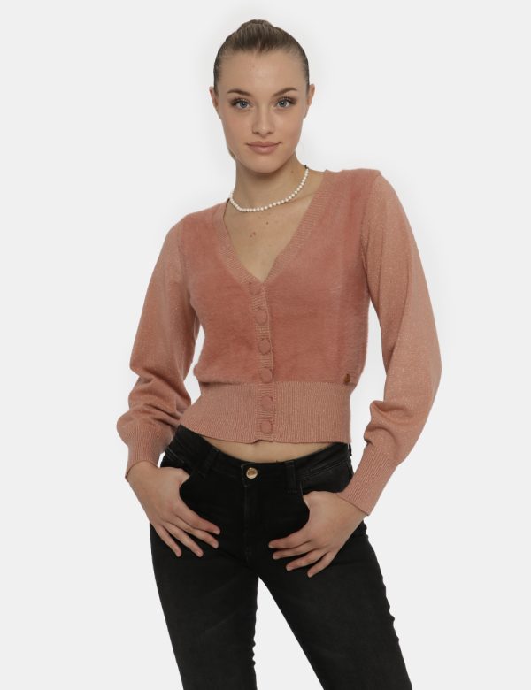 Cardigan Yes Zee rosa antico - COMPOSIZIONE E VESTIBILITÀ:100% poliammidicaLa modella è alta 170 cm e indossa la taglia S. L