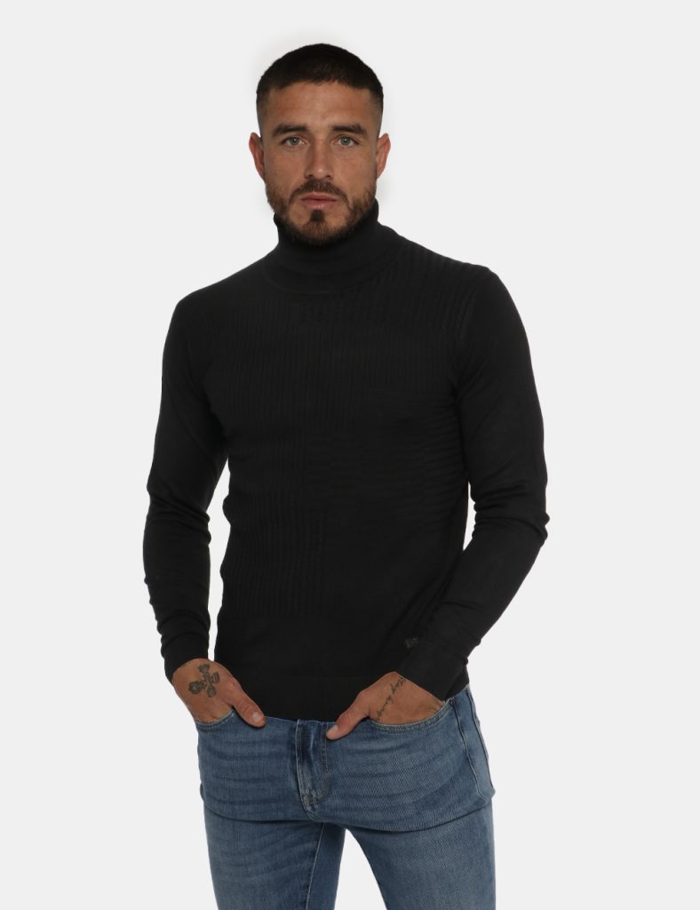 Lupetto da uomo maglia a collo alta scontata dolcevita - Maglione Nero Yes Zee