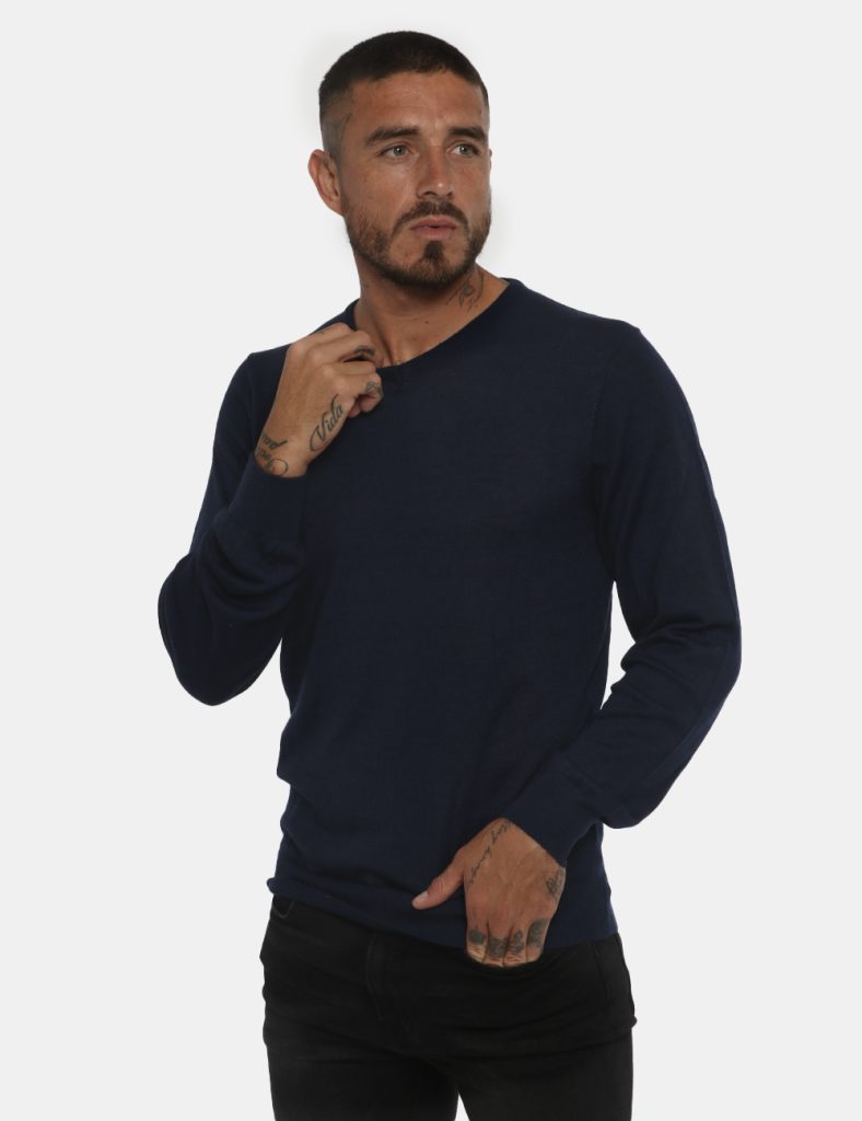 Maglione con scollo a V da uomo  - Maglione Yes Zee blu