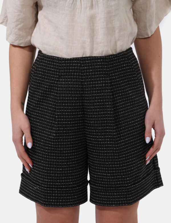 Shorts Caractere Nero - Shorts su base nera con fantasia allover quadrettata in fibra metallica. Presenti tasche a taglio tr