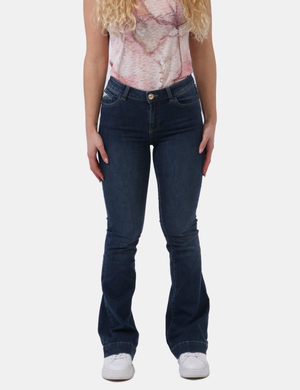 Jeans Yes Zee Jeans - Jeans con gamba a zampa, in total blu denim con tasche sagomate sul fronte e tasche a toppa sul retro.