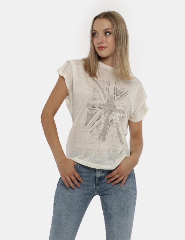 T-shirt Pepe Jeans bianco - COMPOSIZIONE E VESTIBILITÀ:100% linoLa modella è alta 172 cm e indossa la taglia S. La vestibili