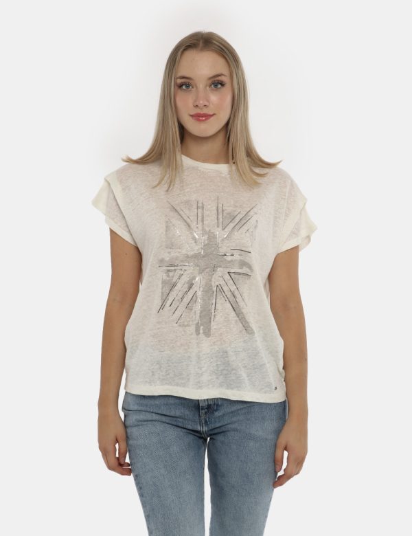 T-shirt Pepe Jeans bianco - COMPOSIZIONE E VESTIBILITÀ:100% linoLa modella è alta 172 cm e indossa la taglia S. La vestibili