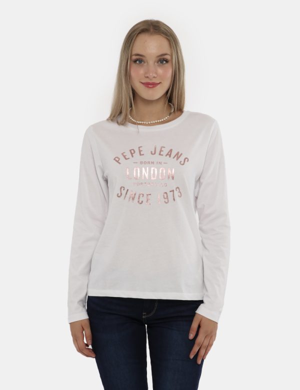 T-shirt Pepe Jeans bianca - COMPOSIZIONE E VESTIBILITÀ:100% cotoneLa modella è alta 172 cm e indossa la taglia S. La vestib