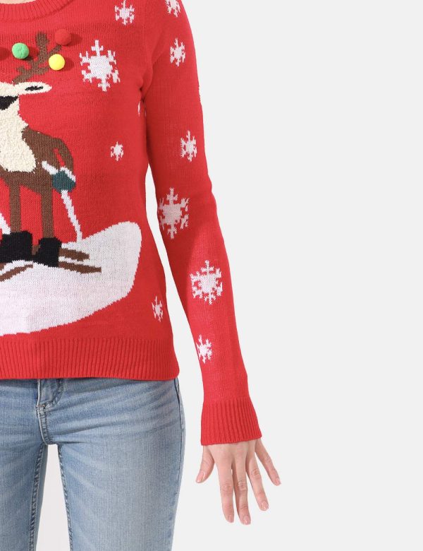 Maglia Vero Moda natalizia con motivo a renna e pon pon applicati - 100% acrilicoLa modella indossa la taglia S e la vestibi