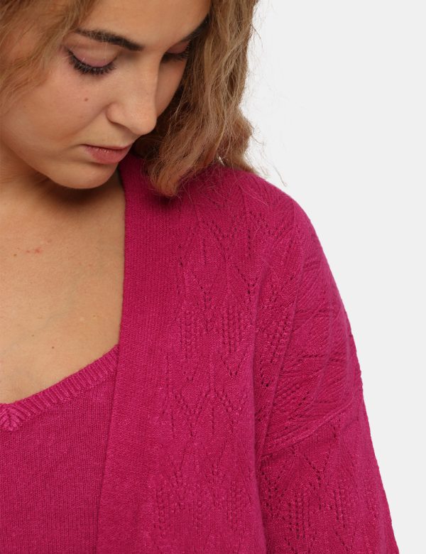 Cardigan Sandro Ferrone fucsia - COMPOSIZIONE E VESTIBILITÀ:44% viscosa 24% nylon 19% poliestere 13% elastaneLa modella è al