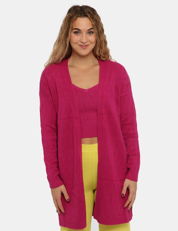 Cardigan Sandro Ferrone fucsia - COMPOSIZIONE E VESTIBILITÀ:44% viscosa 24% nylon 19% poliestere 13% elastaneLa modella è al