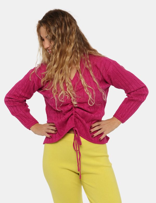 Maglione Sandro Ferrone fucsia - COMPOSIZIONE E VESTIBILITÀ:44% viscosa 24% nylon 19% poliestere 13% elastaneLa modella è al