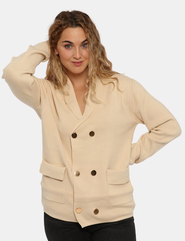 Cardigan Sandro Ferrone beige - COMPOSIZIONE E VESTIBILITÀ:50% viscosa 30% poliamide 20% poliestereLa modella è alta 170 cm