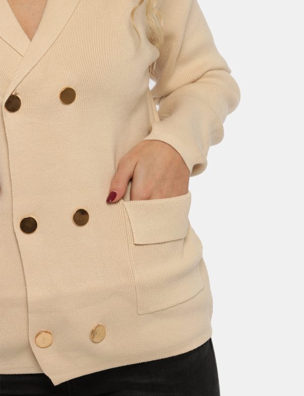 Cardigan Sandro Ferrone beige - COMPOSIZIONE E VESTIBILITÀ:50% viscosa 30% poliamide 20% poliestereLa modella è alta 170 cm