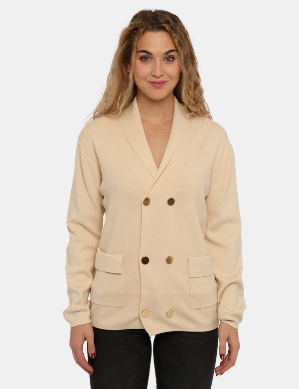 Cardigan Sandro Ferrone beige - COMPOSIZIONE E VESTIBILITÀ:50% viscosa 30% poliamide 20% poliestereLa modella è alta 170 cm