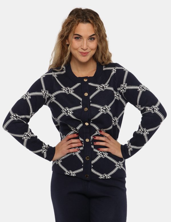 Cardigan Sandro Ferrone blu rigato - COMPOSIZIONE E VESTIBILITÀ:50% viscosa 30% poliamide 20% poliestereLa modella è alta 17