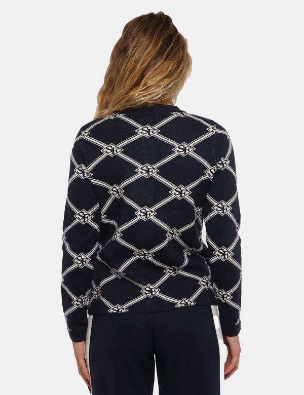 Cardigan Sandro Ferrone blu rigato - COMPOSIZIONE E VESTIBILITÀ:50% viscosa 30% poliamide 20% poliestereLa modella è alta 17