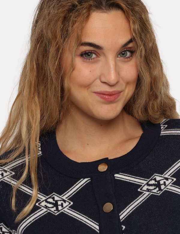 Cardigan Sandro Ferrone blu rigato - COMPOSIZIONE E VESTIBILITÀ:50% viscosa 30% poliamide 20% poliestereLa modella è alta 17