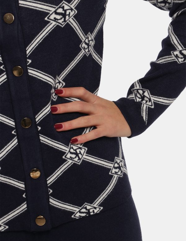 Cardigan Sandro Ferrone blu rigato - COMPOSIZIONE E VESTIBILITÀ:50% viscosa 30% poliamide 20% poliestereLa modella è alta 17