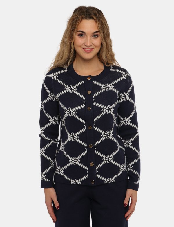 Cardigan Sandro Ferrone blu rigato - COMPOSIZIONE E VESTIBILITÀ:50% viscosa 30% poliamide 20% poliestereLa modella è alta 17