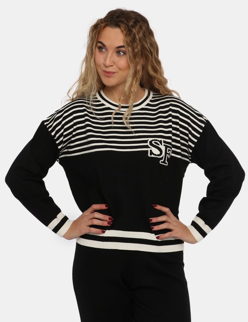 Maglione Sandro Ferrone bianco/nero - COMPOSIZIONE E VESTIBILITÀ:50% viscosa 30% poliamide 20% poliestereLa modella è alta 1