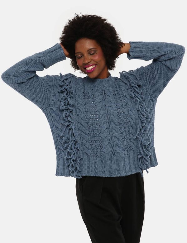 Maglione Sandro Ferrone intrecciato - 75% acrilico 10% viscosa 10% lana 5% alpacaLa modella indossa la taglia S ed è alta 17