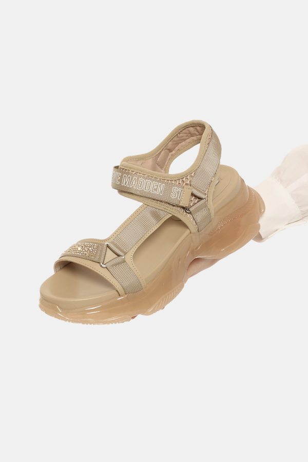 Sandali Steve Madden beige con glitter - COMPOSIZIONE E VESTIBILITÀ:Tessuto e altri materialiLa modella calza il numero 9 co