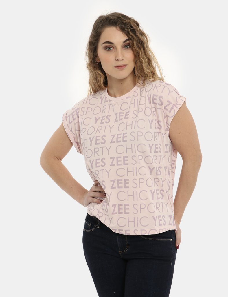 Magliette Yes Zee da donna - T-shirt Yes Zee rosa con glitter