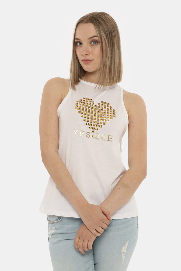 top Yes Zee bianco con glitter - COMPOSIZIONE E VESTIBILITÀ:100% cotoneLa modella è alta 170 cm e indossa la taglia S. La ve