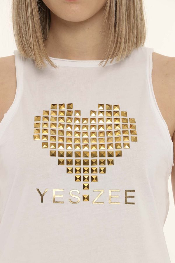 top Yes Zee bianco con glitter - COMPOSIZIONE E VESTIBILITÀ:100% cotoneLa modella è alta 170 cm e indossa la taglia S. La ve