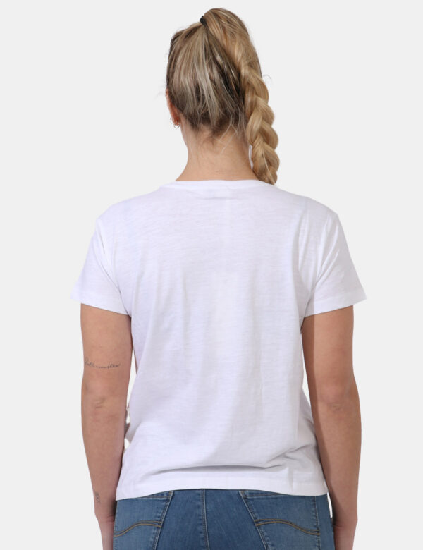T-shirt Yes Zee Bianco - T-shirt su base bianca con stampa centrale in beige e azzurro più glitter dorati. La vestibilità è