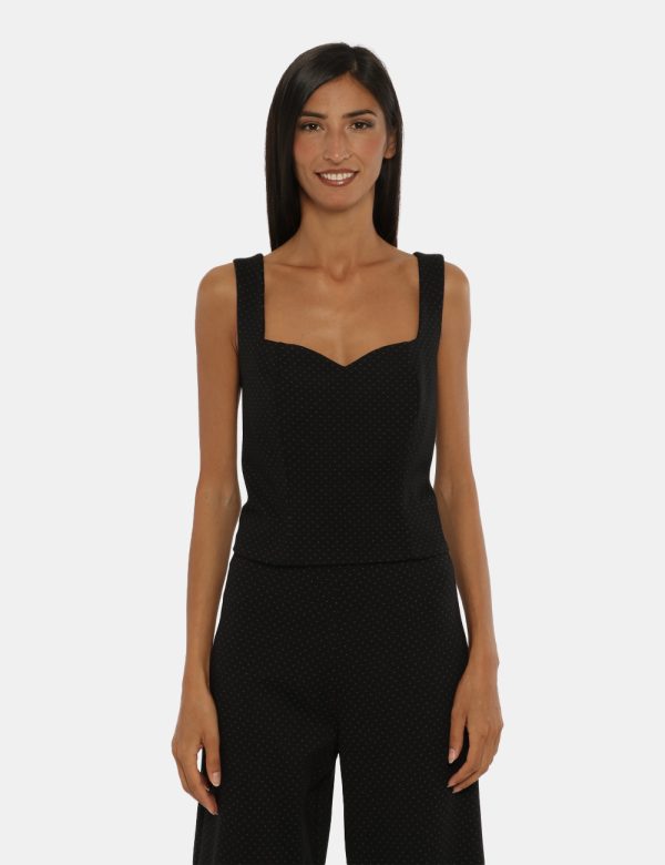Top Vougue nero - COMPOSIZIONE E VESTIBILITÀ:68% viscosa 27% nylon 5% elastaneLa modella è alta 176 cm e indossa la taglia S