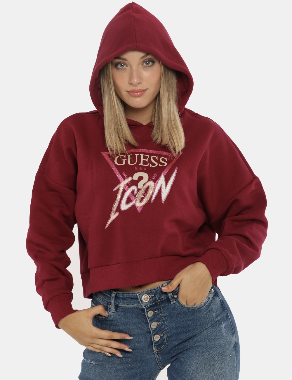 Felpa Guess bordeaux Acquista online Seconda Strada