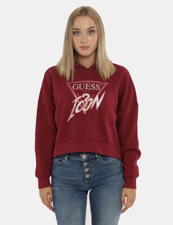 Felpa Guess bordeaux - COMPOSIZIONE E VESTIBILITÀ:60% cotone 40% poliestereLa modella è alta 172 cm e indossa la taglia S. L