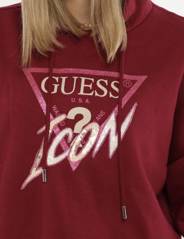 Felpa Guess bordeaux - COMPOSIZIONE E VESTIBILITÀ:60% cotone 40% poliestereLa modella è alta 172 cm e indossa la taglia S. L