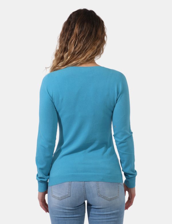 Maglia Liu-Jo Azzurro - Maglia con scollo a V in total azzurro intenso. La vestibilità è morbida e regolare. La maglia è ada