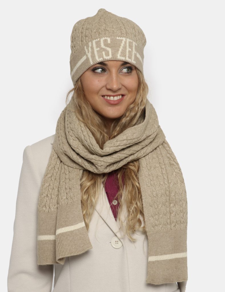 Yes Zee donna outlet - Set cappello sciarpa Yes Zee rosa beige tortora