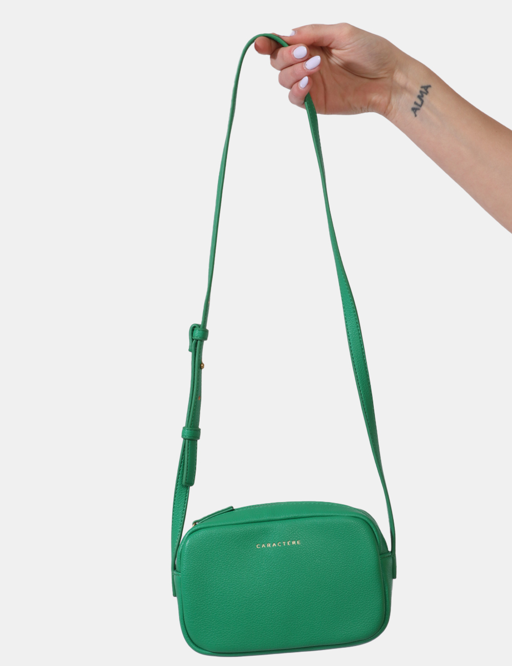 Z202E0-020A-SU_VERDE_PE24_5 Borsa Caractere Verde - Borsa a tracolla di piccole dimensioni in simil pelle ed in total verde. La bag si compone di unico