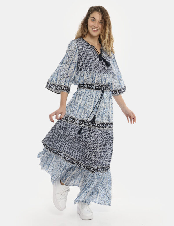Gonna Pepe Jeans lunga fantasia blu - COMPOSIZIONE E VESTIBILITÀ:100% cotoneIl modello è alto 178 cm e indossa la taglia L.
