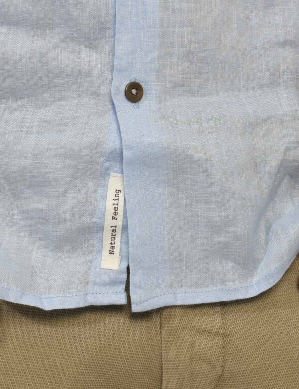 Camicia Yes Zee Azzurro - Camicia in lin celeste con bottoni tipo madreperla. Particolari asola del primo bottone con filo a