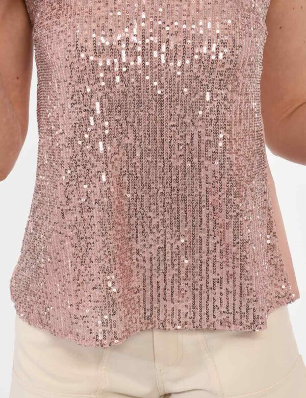 Top Fracomina Rosa - Top in total rosa antico con paillettes coordinate. Presente scollo profondo e spalline strette regolab