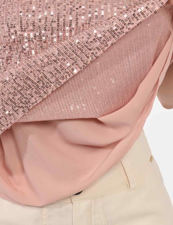 Top Fracomina Rosa - Top in total rosa antico con paillettes coordinate. Presente scollo profondo e spalline strette regolab