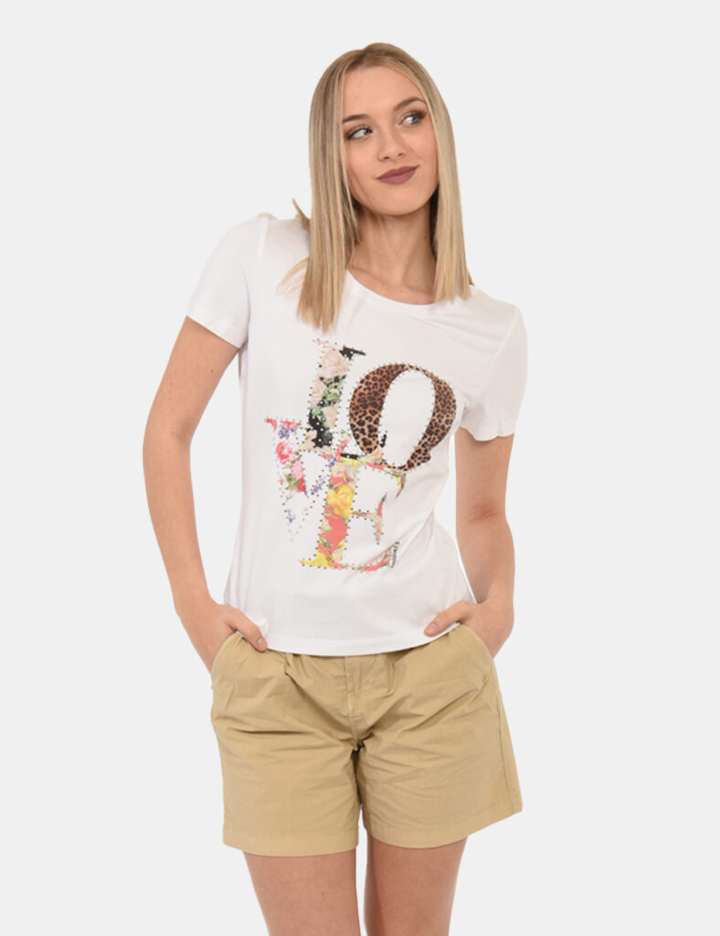 T-shirt Fracomina Bianco - T-shirt su base bianca con colorata stampa centrale 'Love' arricchita da glitter. La vestibilità