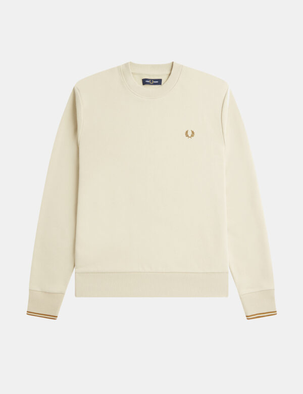Felpa Fred Perry Beige - Felpa classica in total beige intenso con logo brand ricamato ad altezza cuore. La vestibilità è mo