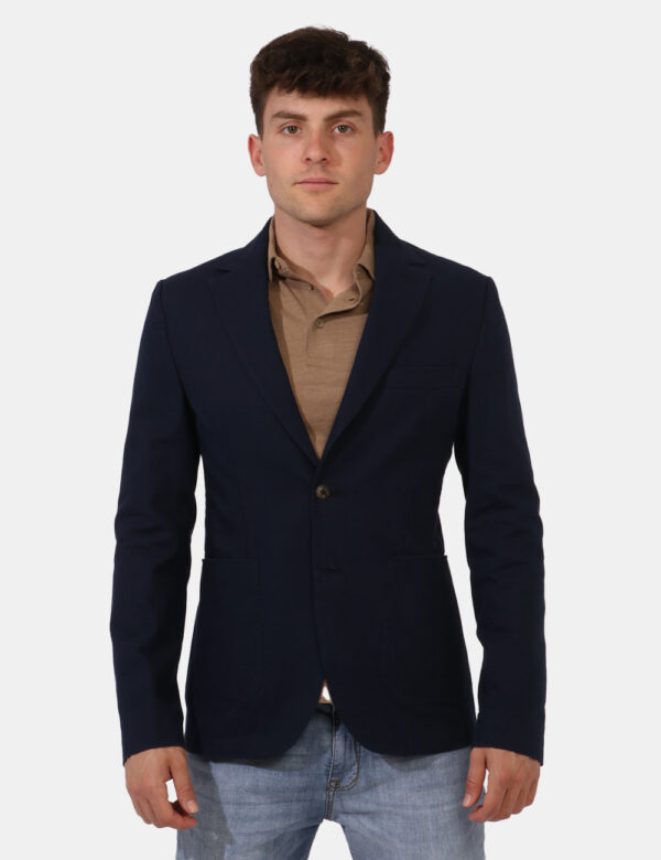 Giacca Yes Zee Blu - Giacca classica in cotone ed in total blu navy. Presente doppia tasca a toppa più taschino fake ad alte