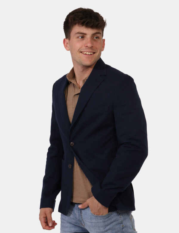 Giacca Yes Zee Blu - Giacca classica in cotone ed in total blu navy. Presente doppia tasca a toppa più taschino fake ad alte