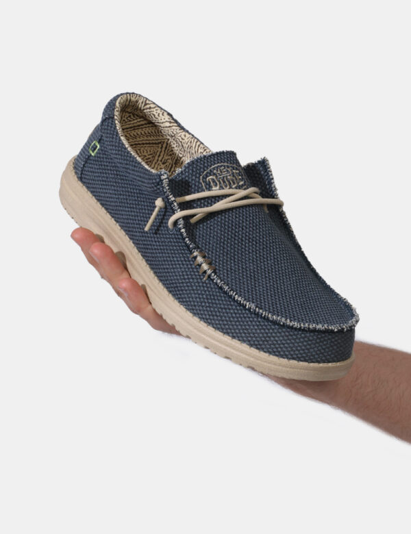 Scarpe Heydude Blu - Scarpe simil mocassino in tessuto blu denim e corda. L'indossatura è comoda e confortevole, con laccio