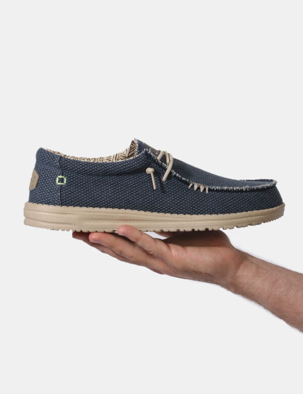 Scarpe Heydude Blu - Scarpe simil mocassino in tessuto blu denim e corda. L'indossatura è comoda e confortevole, con laccio