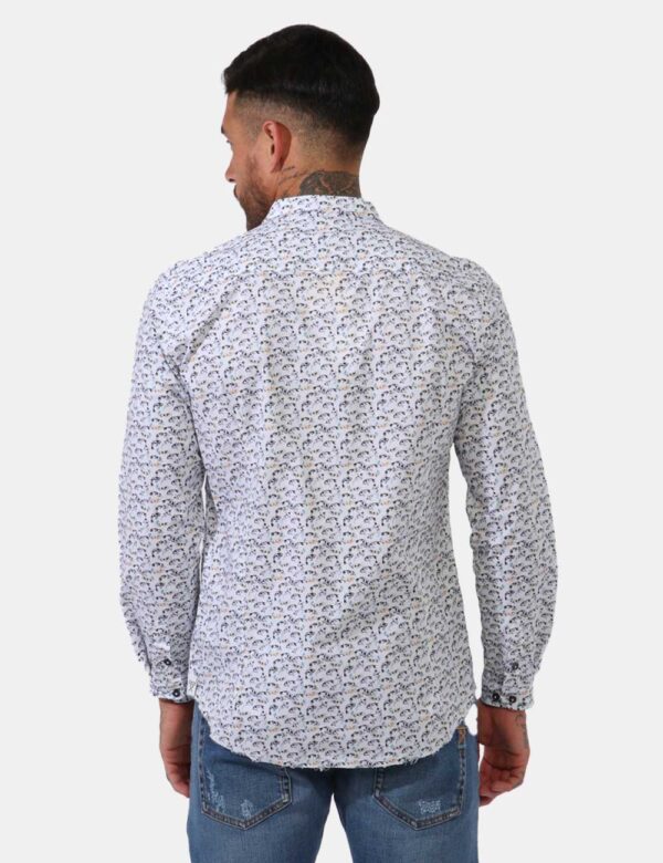 Camicia Berna Bianco - Camicia classica su base bianca con stampa allover stilizzati pesci in tinta tendente al blu. La vest