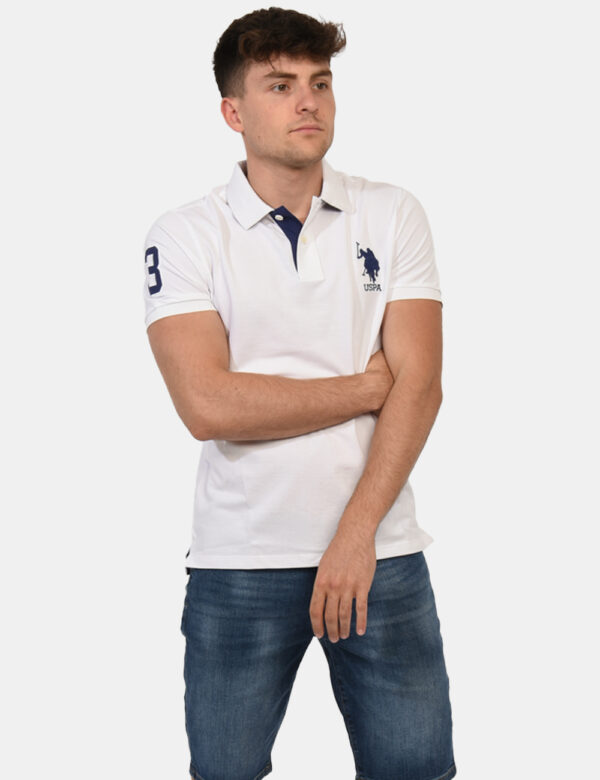 Polo U.S. Polo Assn. Bianco - Polo classica in total bianco con patch logo brand ricamato in blu navy ad altezza cuore, più