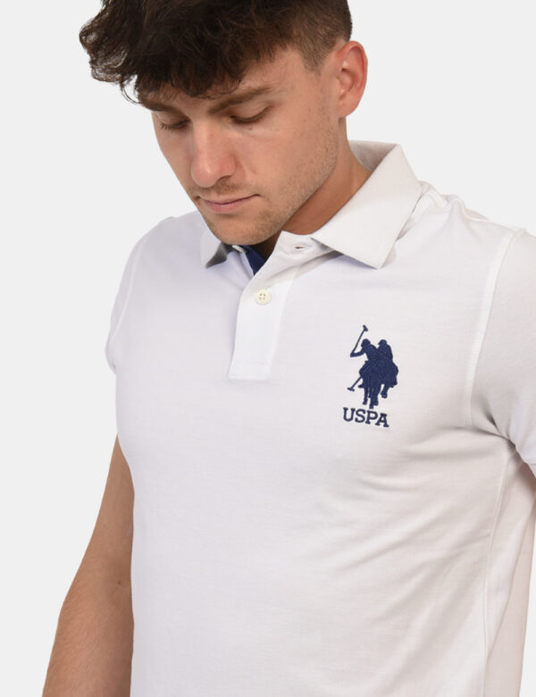 Polo U.S. Polo Assn. Bianco - Polo classica in total bianco con patch logo brand ricamato in blu navy ad altezza cuore, più