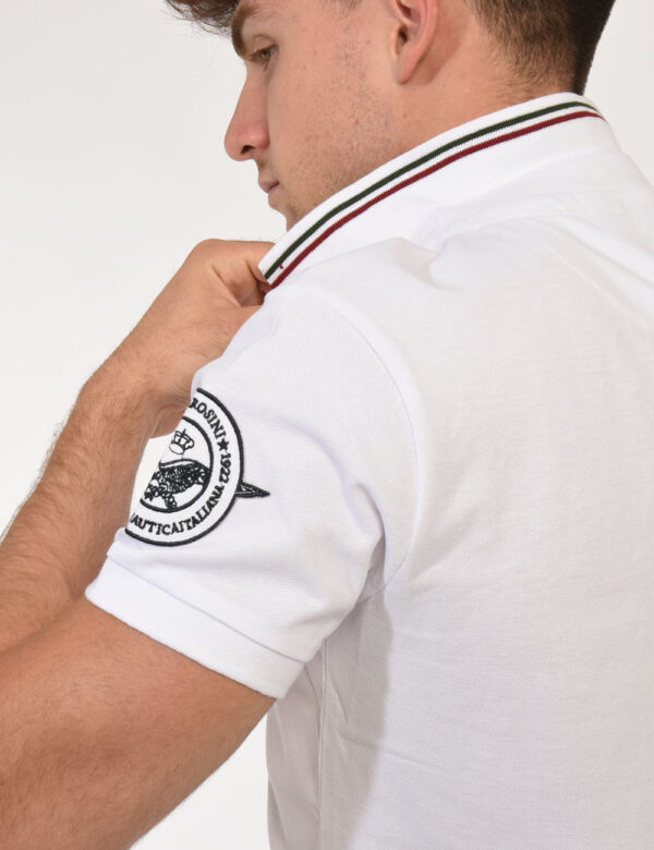 Polo Aeronautica Italiana Bianco - Polo classica in bianco con logo brand ad altezza cuore in blu perfettamente coordinato a