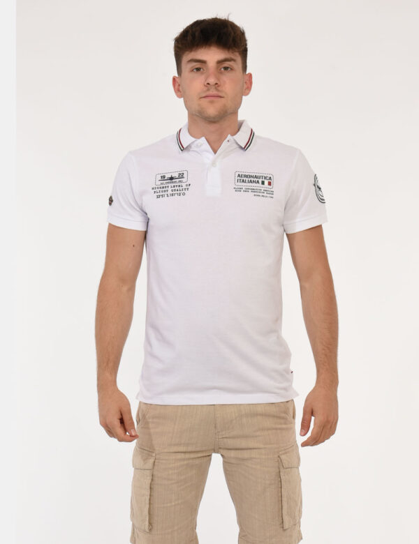 Polo Aeronautica Italiana Bianco - Polo classica in bianco con logo brand ad altezza cuore in blu perfettamente coordinato a